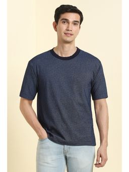 Allen Solly - Men Navy Blue Cotton Blend Crew Neck T-Shirt