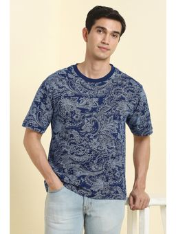 Allen Solly - Men Blue Cotton Crew Neck T-Shirt