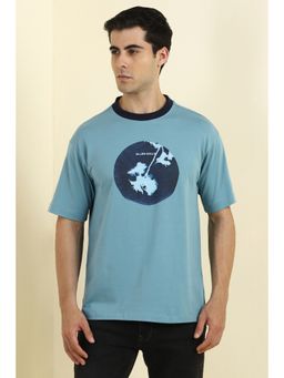 Allen Solly - Men Blue Cotton Blend Crew Neck T-Shirt