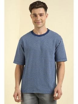 Allen Solly - Men Blue Cotton Blend Crew Neck T-Shirt