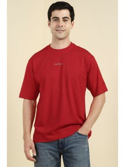 Allen Solly - Men Red Cotton Crew Neck T-Shirt