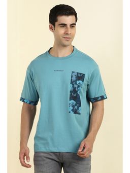 Allen Solly - Men Blue Cotton Blend Crew Neck T-Shirt