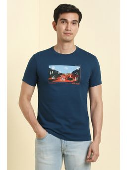 Allen Solly - Men Blue Cotton Crew Neck T-Shirt