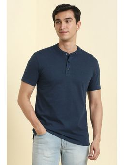 Allen Solly - Men Blue Cotton Henley Neck T-Shirt