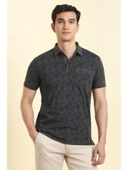 Allen Solly - Men Grey Cotton Collar Neck Polo T-Shirt