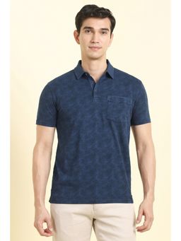 Allen Solly - Men Navy Blue Cotton Collar Neck Polo T-Shirt