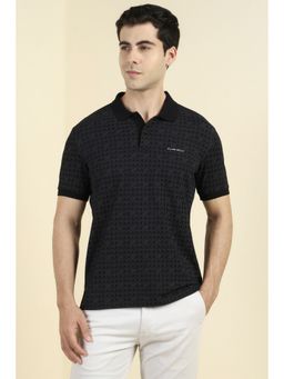 Allen Solly - Men Black Cotton Blend Collar Neck Polo T-Shirt