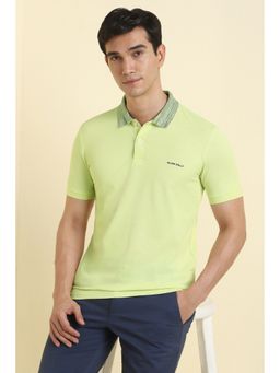 Allen Solly - Men Green Cotton Blend Collar Neck Polo T-Shirt