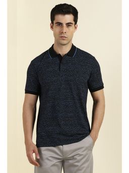 Allen Solly - Men Black Cotton Blend Collar Neck Polo T-Shirt