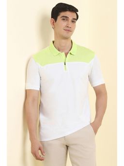 Allen Solly - Men White Cotton Blend Collar Neck Polo T-Shirt