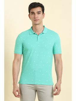 Allen Solly - Men Green Cotton Blend Collar Neck Polo T-Shirt