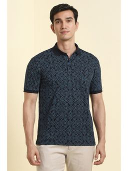 Allen Solly - Men Navy Blue Cotton Collar Neck Polo T-Shirt