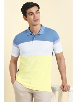 Allen Solly - Men Blue Cotton Blend Collar Neck Polo T-Shirt