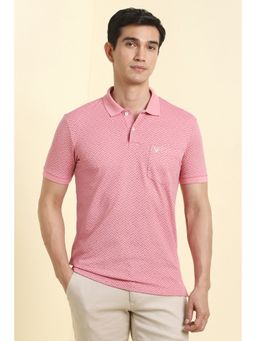 Allen Solly - Men Pink Cotton Blend Collar Neck Polo T-Shirt