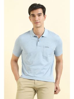 Allen Solly - Men Blue Cotton Blend Collar Neck Polo T-Shirt