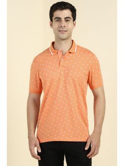 Allen Solly - Men Orange Cotton Blend Collar Neck Polo T-Shirt