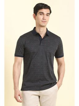 Allen Solly - Men Navy Blue Cotton Collar Neck Polo T-Shirt