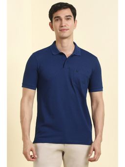 Allen Solly - Men Blue Cotton Blend Collar Neck Polo T-Shirt
