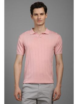 Louis Philippe - Men Pink Cotton Collar Neck Polo T-Shirt