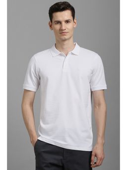 Louis Philippe - Men White Cotton Blend Collar Neck Polo T-Shirt