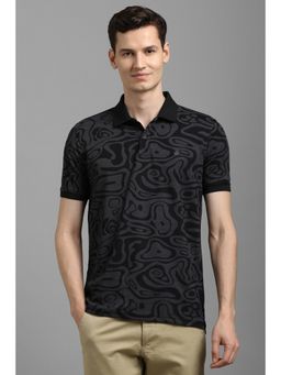 Louis Philippe - Men Black Cotton Blend Collar Neck Polo T-Shirt