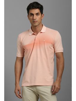 Louis Philippe - Men Peach Cotton Blend Collar Neck Polo T-Shirt