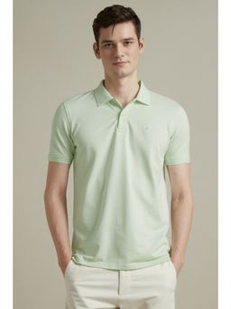 Louis Philippe - Men Green Cotton Blend Collar Neck Polo T-Shirt