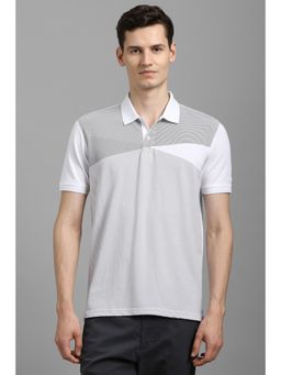 Louis Philippe - Men White Cotton Blend Collar Neck Polo T-Shirt