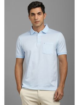 Louis Philippe - Men Blue Cotton Collar Neck Polo T-Shirt