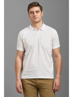 Louis Philippe - Men White Cotton Collar Neck Polo T-Shirt