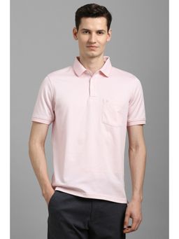 Louis Philippe - Men Pink Cotton Collar Neck Polo T-Shirt