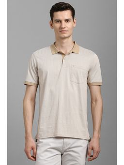 Louis Philippe - Men Beige Cotton Collar Neck Polo T-Shirt