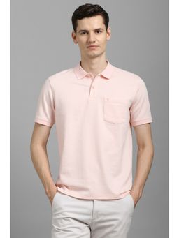 Louis Philippe - Men Pink Cotton Blend Collar Neck Polo T-Shirt