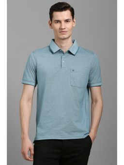 Louis Philippe - Men Blue Cotton Collar Neck Polo T-Shirt