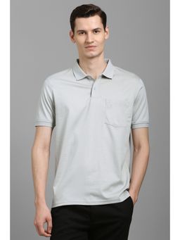 Louis Philippe - Men Grey Cotton Collar Neck Polo T-Shirt