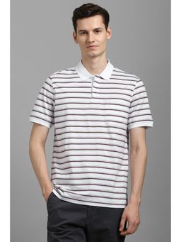 Louis Philippe - Men White Cotton Collar Neck Polo T-Shirt