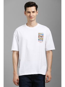 Louis Philippe - Men White Cotton Crew Neck T-Shirt