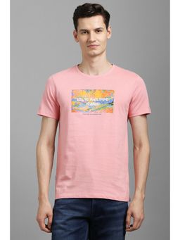 Louis Philippe - Men Pink Cotton Crew Neck T-Shirt
