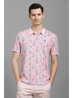 Louis Philippe - Men Pink Cotton Collar Neck Polo T-Shirt