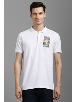 Louis Philippe - Men White Cotton Collar Neck Polo T-Shirt