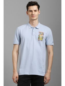 Louis Philippe - Men Blue Cotton Collar Neck Polo T-Shirt