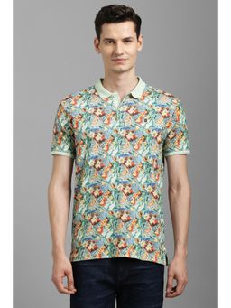 Louis Philippe - Men Green Cotton Collar Neck Polo T-Shirt