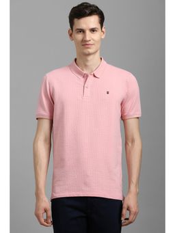 Louis Philippe - Men Pink Cotton Collar Neck Polo T-Shirt