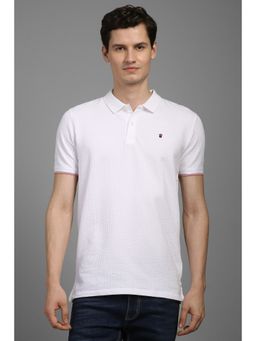 Louis Philippe - Men White Cotton Blend Collar Neck Polo T-Shirt