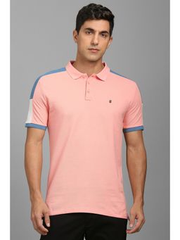 Louis Philippe - Men Pink Cotton Collar Neck Polo T-Shirt