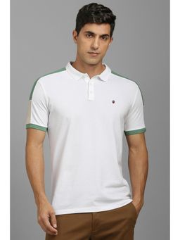 Louis Philippe - Men White Cotton Collar Neck Polo T-Shirt