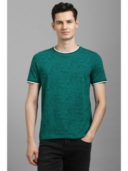 Louis Philippe - Men Green Cotton Blend Crew Neck T-Shirt