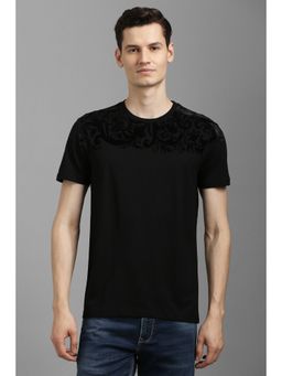 Louis Philippe - Men Black Cotton Blend Crew Neck T-Shirt