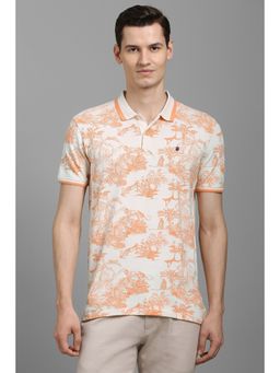 Louis Philippe - Men White Cotton Blend Collar Neck Polo T-Shirt