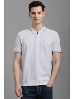 Louis Philippe - Men White Cotton Collar Neck Polo T-Shirt